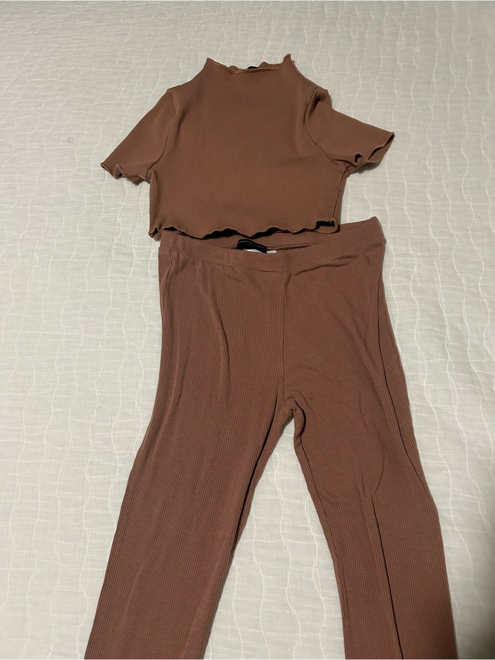 naked wardrobe Ribbed Brown High-Waist Leggings Set